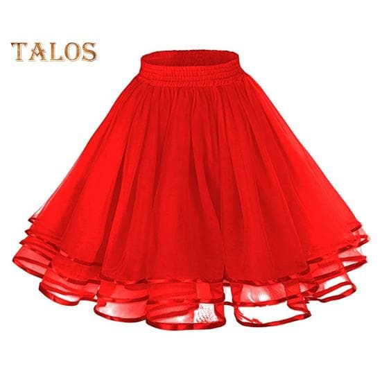 Mesh Tulle Skirt with Elastic Waistband Solid Color Three-Layered Princess Skirt Cosplay Weddings Parties Knee-Length Skirt red