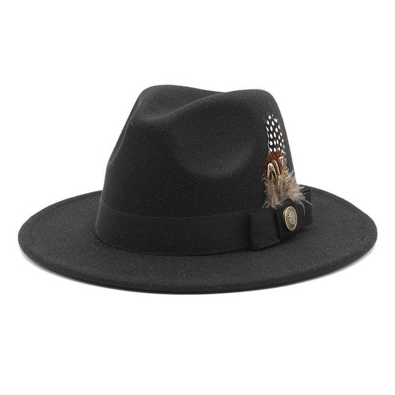 White Woolen Gentleman Classic British Jazz Feather Top Hat Wide Brim Party Church Wedding Fedora Hats Men Women Panama Felt Cap L 59-60cm black