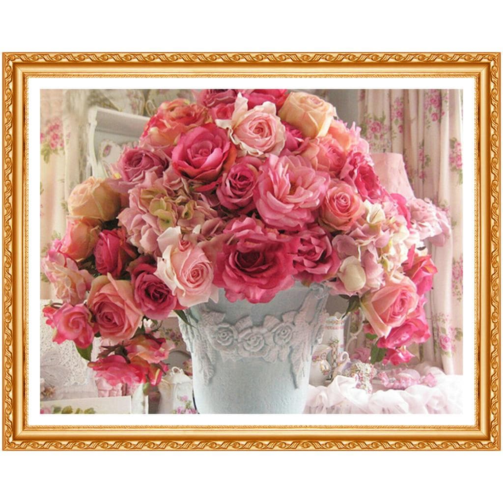5D Diamond Painting Flowers Full Round Rhinestones Cross Stitch Diamond Embroidery Rose Painting 20X30CM