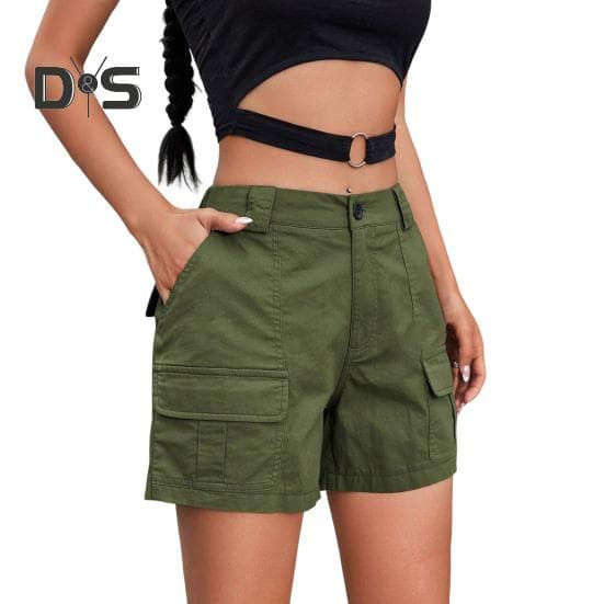 Women's Cargo Shorts Casual Knee Length Bermuda Cargo Shorts with Pockets Summer Baggy Wide Leg Hiking Outfits M army green