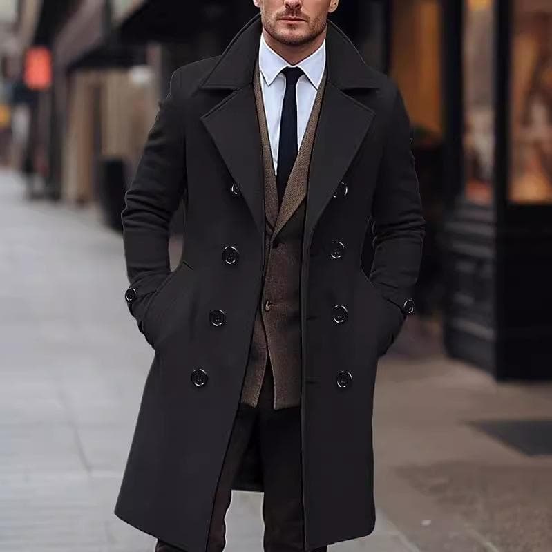 Autumn and Winter Men's Woolen Coats Double-breasted Long Woolen Coats for Men 3XL