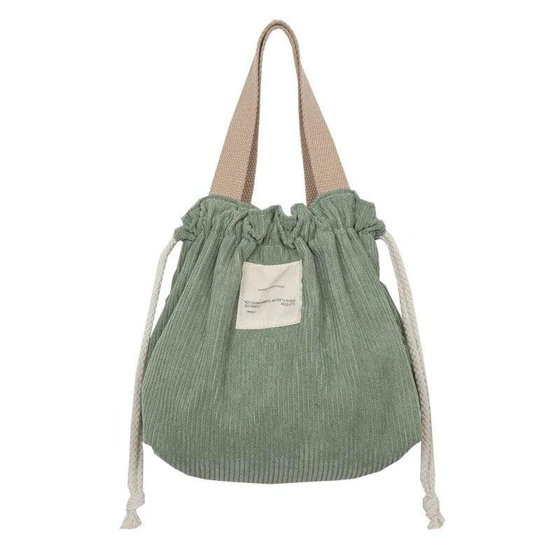 Lunch Bag Corduroy Lunch Box Drawstring Bag Picnic Tote Handbag Dinner Container Food Storage Bags green