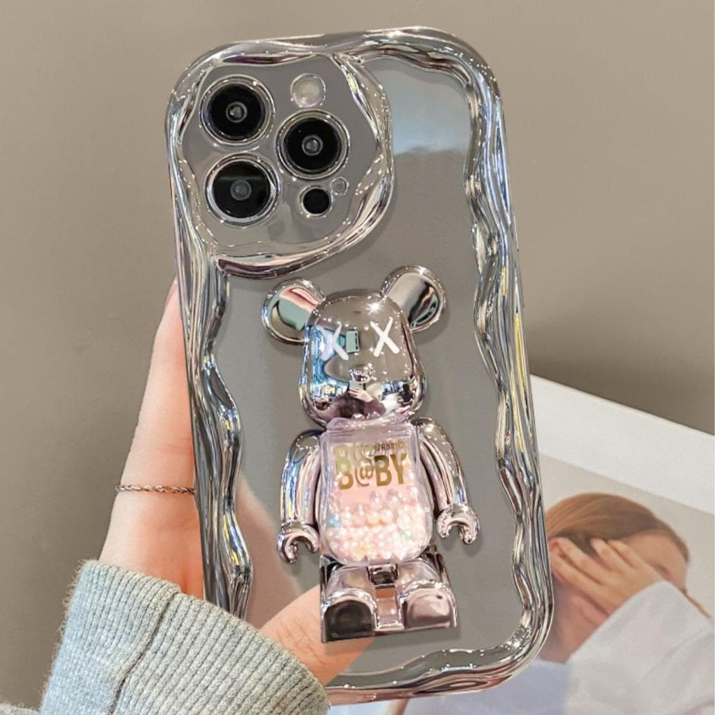 Cartoon Bear Stand Suitable for Apple 15promax Mobile Phone Case Iphone14/13 Electroplated Silver Xs High-end Sense iPhone 7 Plus
