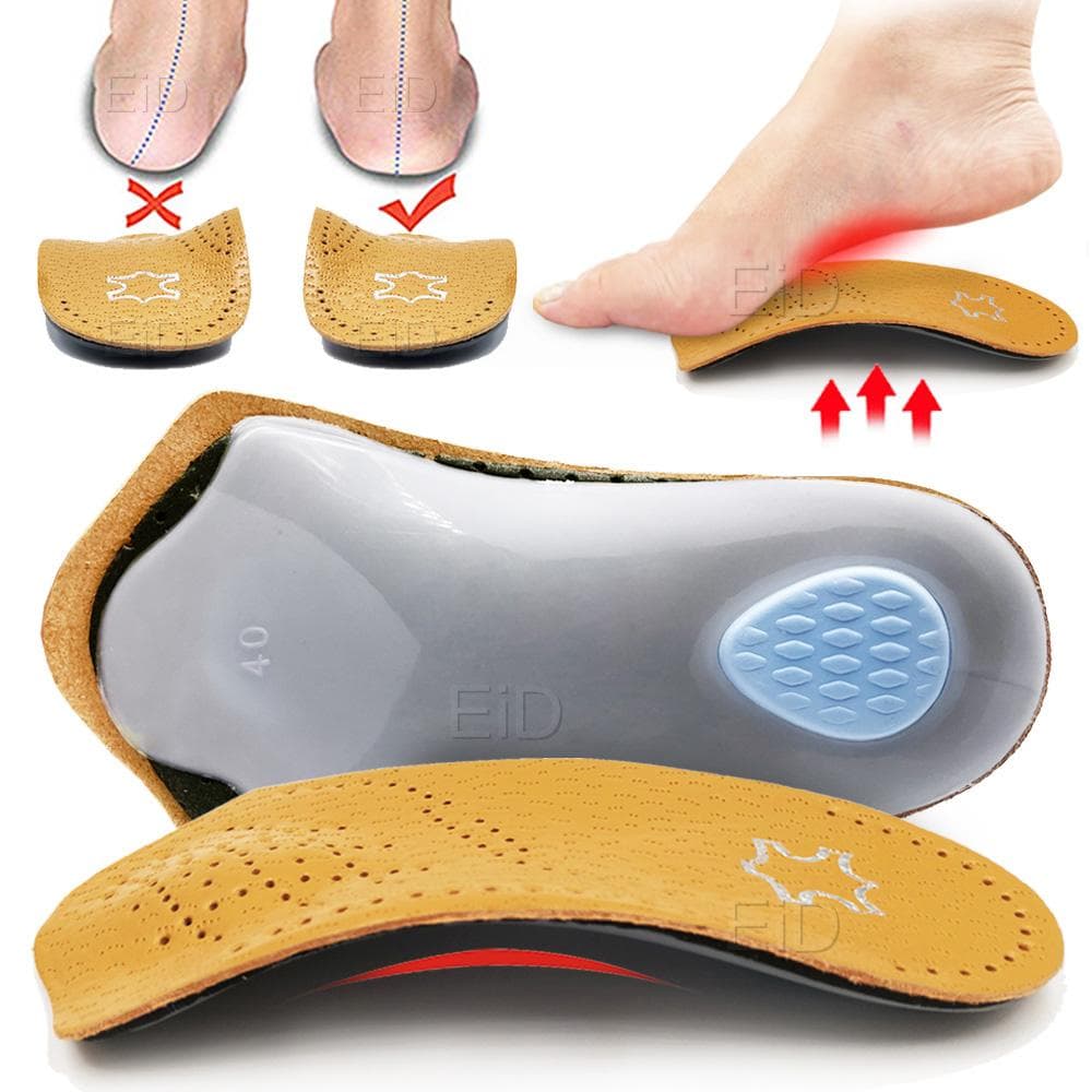 Leather orthotic insole for Flat Feet Arch Support O/X Leg orthopedic shoes sole Insoles for feet Plantar fasciitis men women EU 41-42 yellow