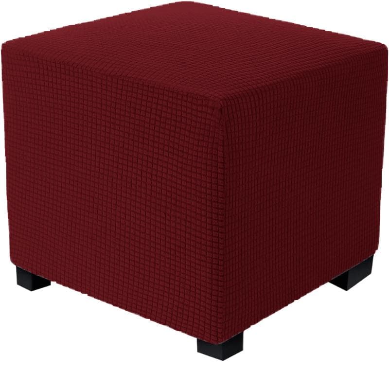 Jacquard Durable Square Stretch Footrest Ottoman Cover Folding Storage Stool Furniture Protector Rectangle Bench Slipcover M burgundy