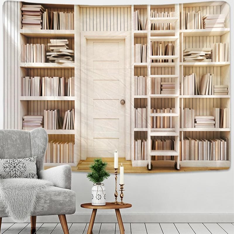 Retro Bookshelf Wine Cabinet 3d Tapestry Art Wall Hanging Cover Bedspread Throw Home Bedroom Decor Mysterious library 150x130CM