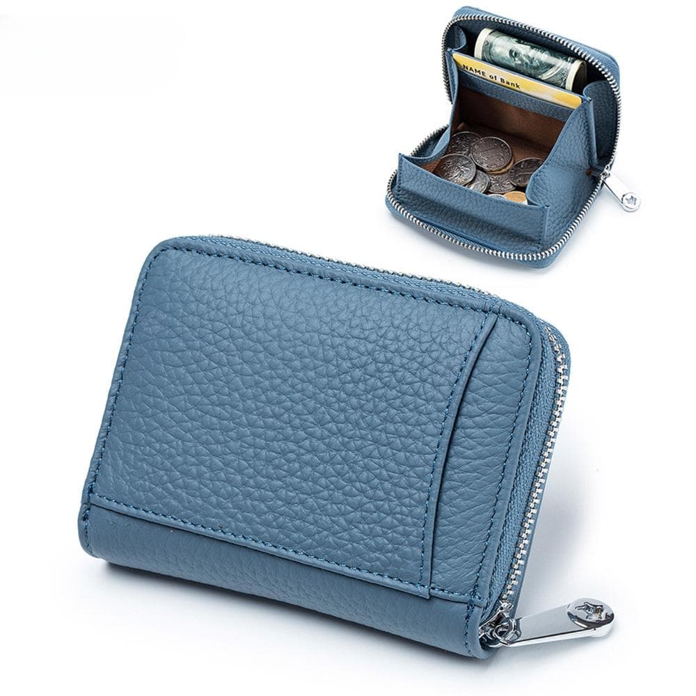 New Women Wallets Female Genuine Leather Purse Large Capacity RFID Purses Small Soft Cowhide Money Bag Mini Coin Card Holders blue