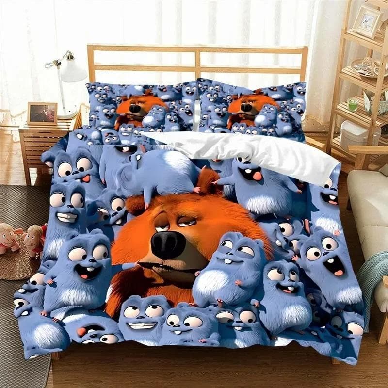 3D G-Grizzy and The Lemmings Bedding Set Duvet Cover Comforter Bed Single Twin Full Queen Youth Kids Girl Boys Gift Bed Sheets AU Single 140x210cm