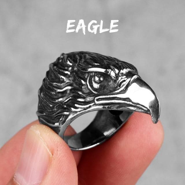 Stainless Steel Animal Men Rings Eagle Dog Dragon Bird Gold Snake Punk Hip Hop for Male Boy Jewelry Creativity Gift 12