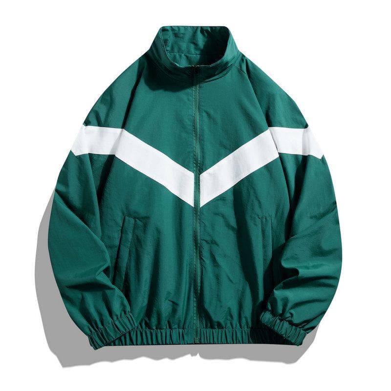 Men's Stand-up Collar Reflective Stripe Jacket - Trendy Spring/Autumn Windbreaker for Casual and Sporty Looks 4XL green