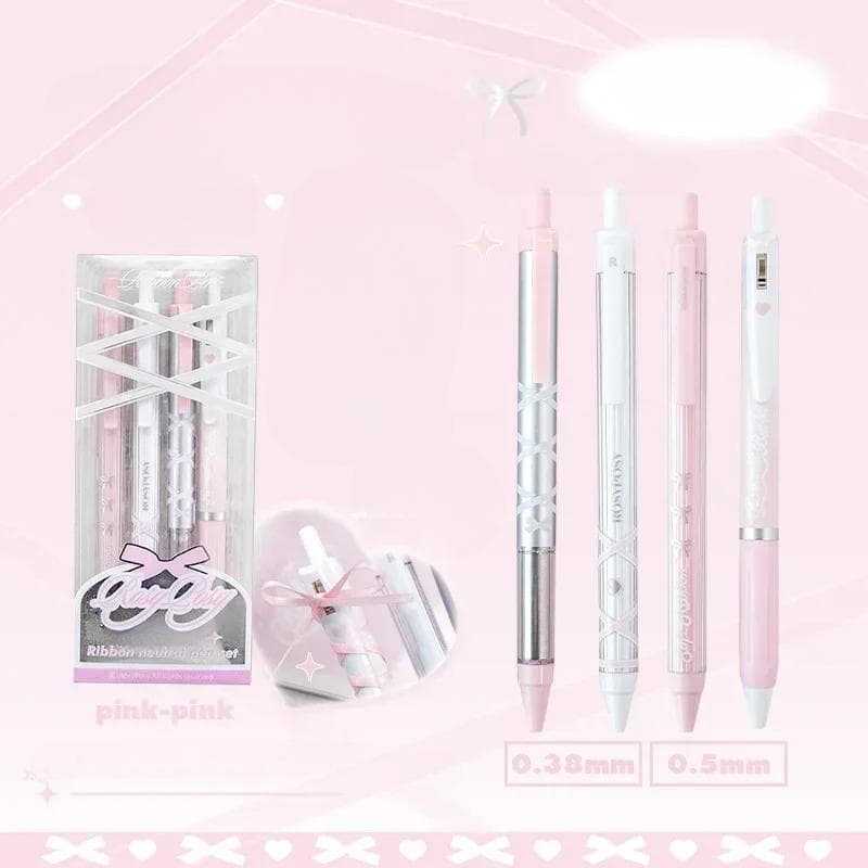 4pcs/set 0.38mm/0.5mm Gel Pens Set Ballpoint Black Ink Press Gel Pen for Writing Student Supplies Stationery pink