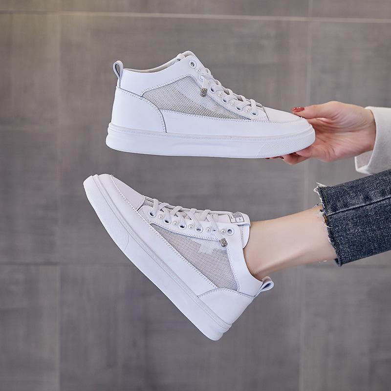 Top Layer Cowhide High-top Genuine Leather Small White Shoes for Women In  New All-match Flat Bottom Casual Korean Style Sneakers for Women 40