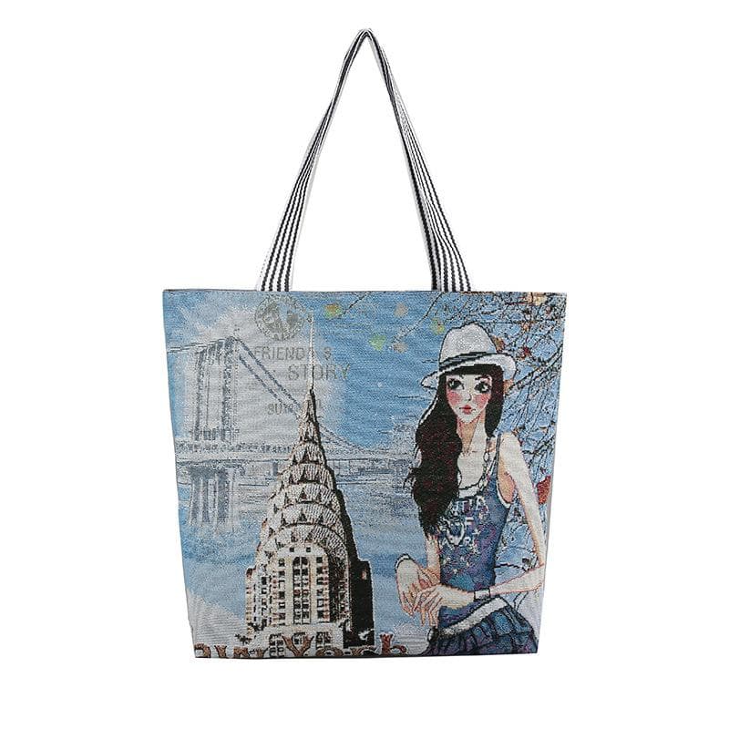 Travel Women's Shoulder Bags Large Capacity Canvas Totes Casual Vintage Cat Handbags
