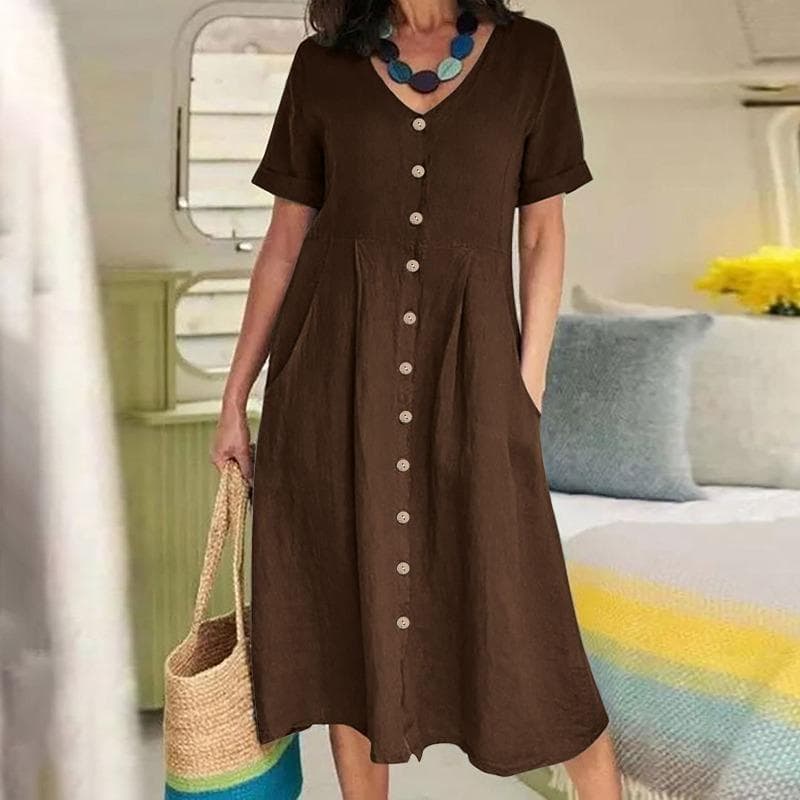 Women's Spring&Summer Solid Colour Loose High Waist Dresses S dark brown