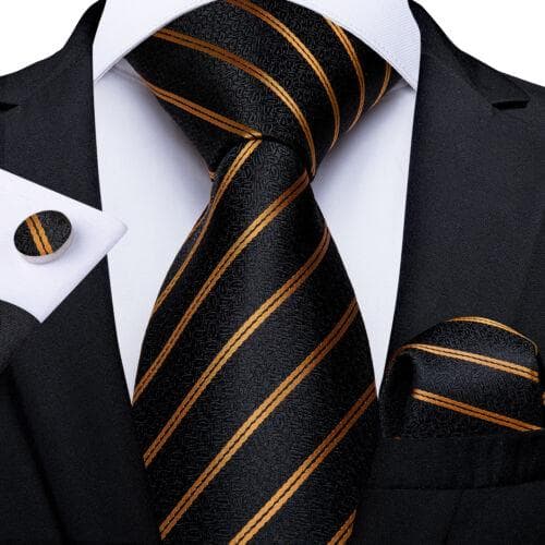 DiBanGu Red Blue Gold Gray Mens Silk Stripped Woven Tie Necktie Hanky Cufflinks N-7320