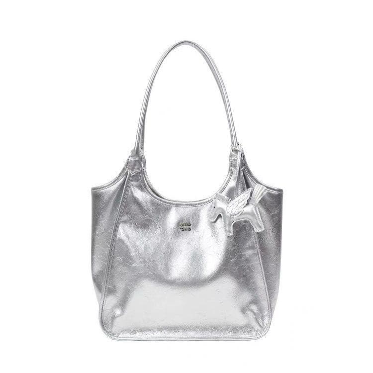 Meet The Micro Light Tote Bag, A Woman's Silver Texture, High-end Commuting Handbag, A Large Shoulder Bag. silver