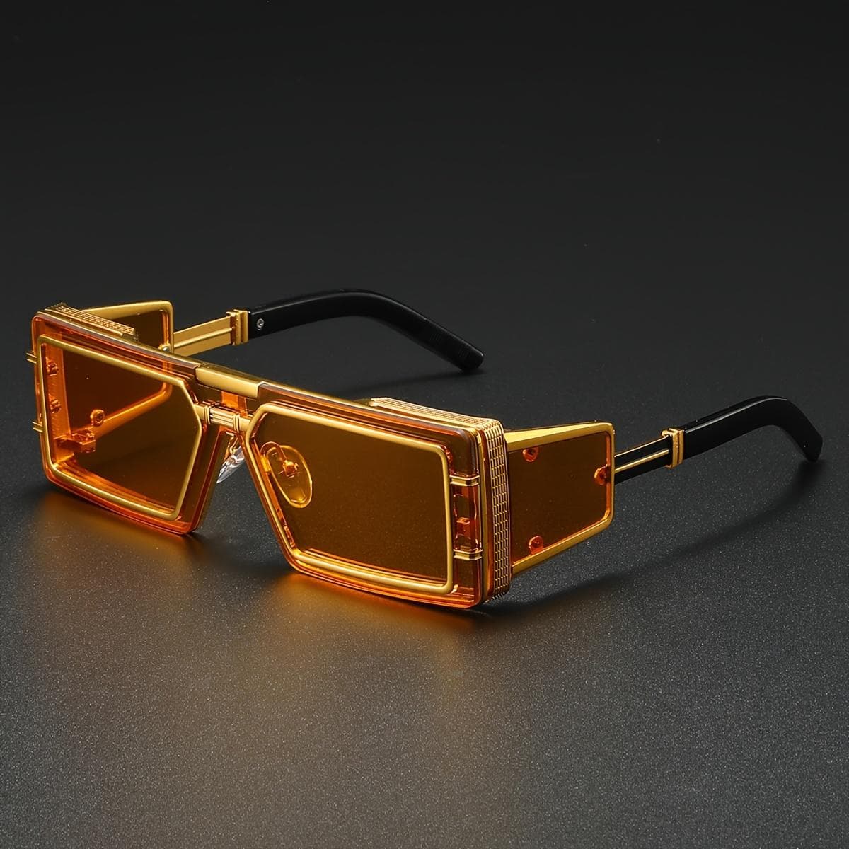 Mens Vintage Square Glasses Stylish Zinc Alloy Frame Black Lenses with Protective Pouch Fashion Eyewear