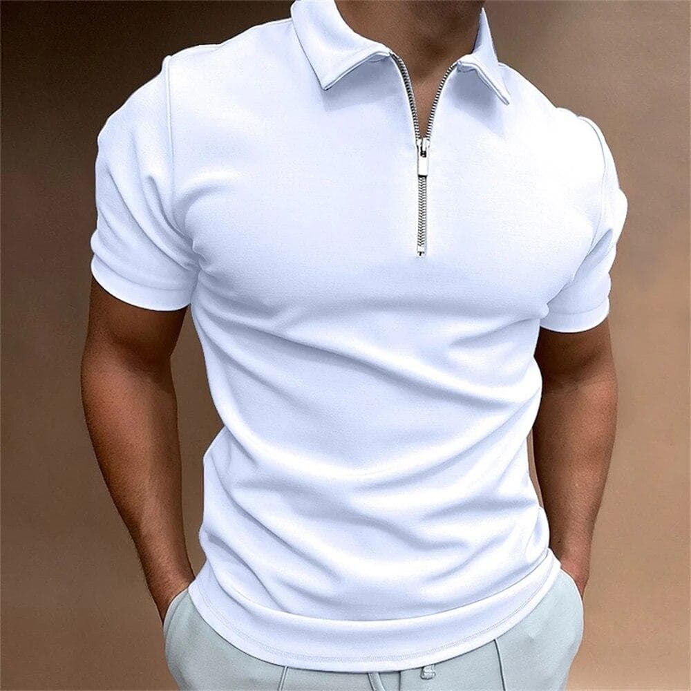 Simple Polo Shirt For Men Solid Golf Clothing Daily Casual High Quality Zip Polo Shirts Summer Breathable Quick Dry Men Clothing 3XL white