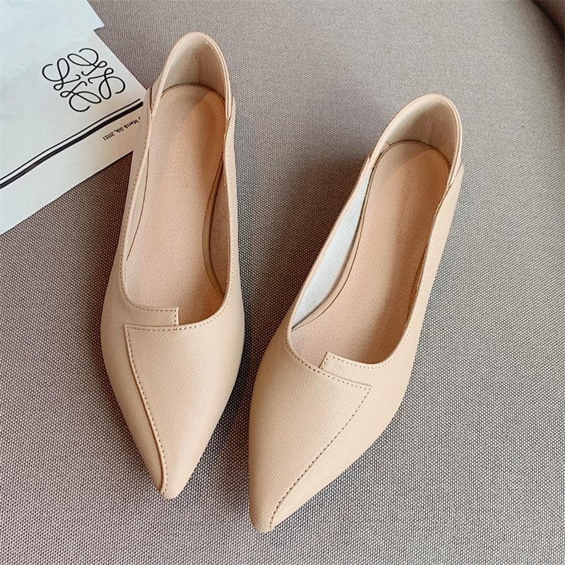 Korean Style Pointed-Toe Authentic Leather Soft Bottom Chunky Heel Low Block Heel Shoes Women's Low Heel Two-Way French Style Pumps Women 39