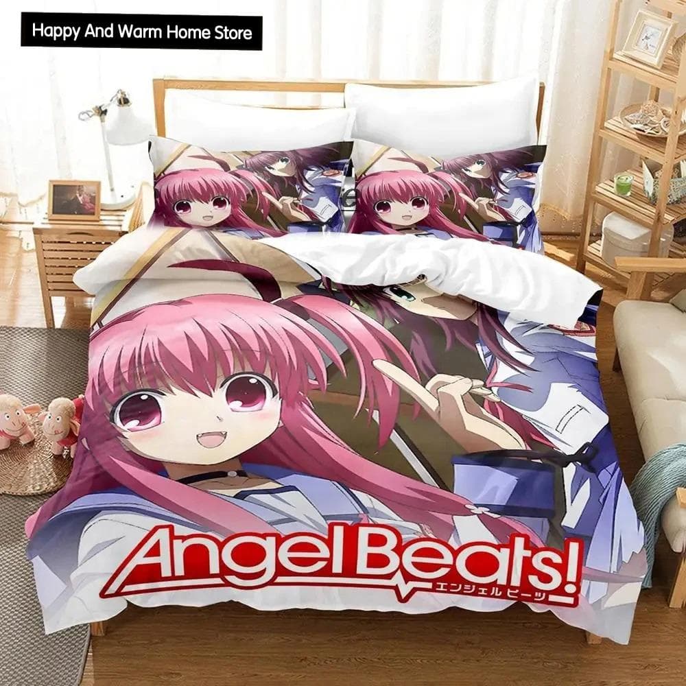 3D Print Anime Angel Beats Bedding Set Duvet Cover Bed Set Quilt Cover Pillowcase Comforter king Queen Size Boys Adult Bedding EU single(135x200cm)