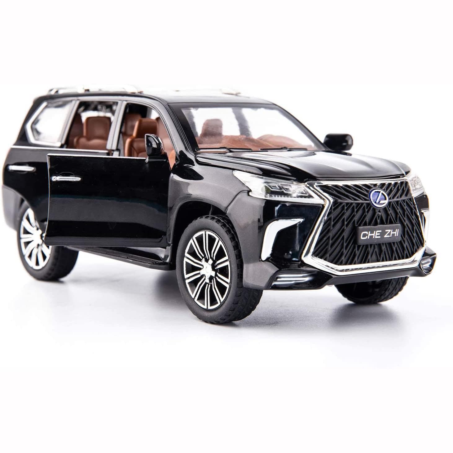 1/24 Scale Lexus 570 Off-Road in Luxury SUV Model Car, Zinc Alloy Pull Back Toy car with Sound and Light for Kids Boy Girl Gift 1/24-21x9.5x8.5cm black