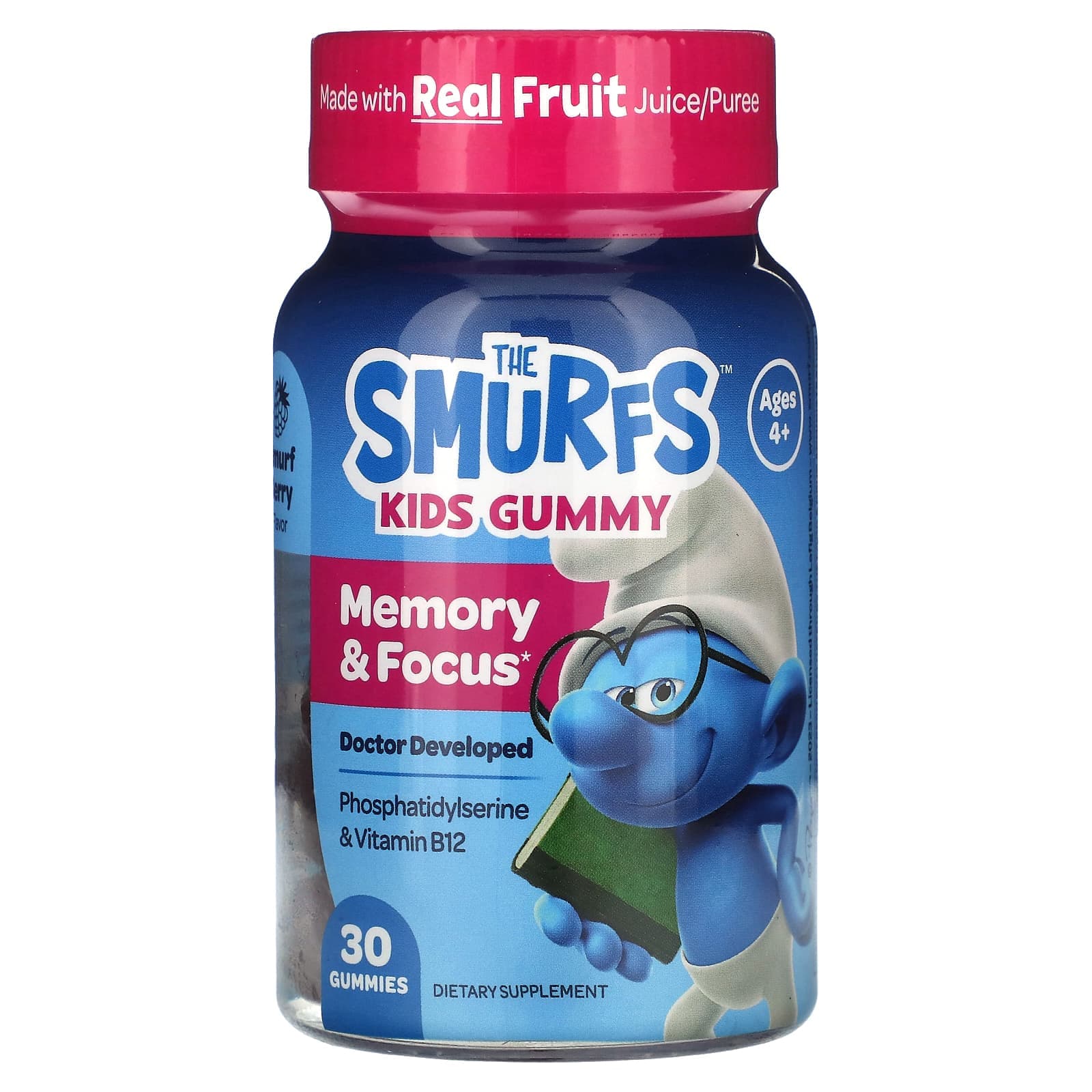 The Smurfs, gummies for children, improves memory and concentration, ages 4 and up, Smurfs berries, 30 gummies