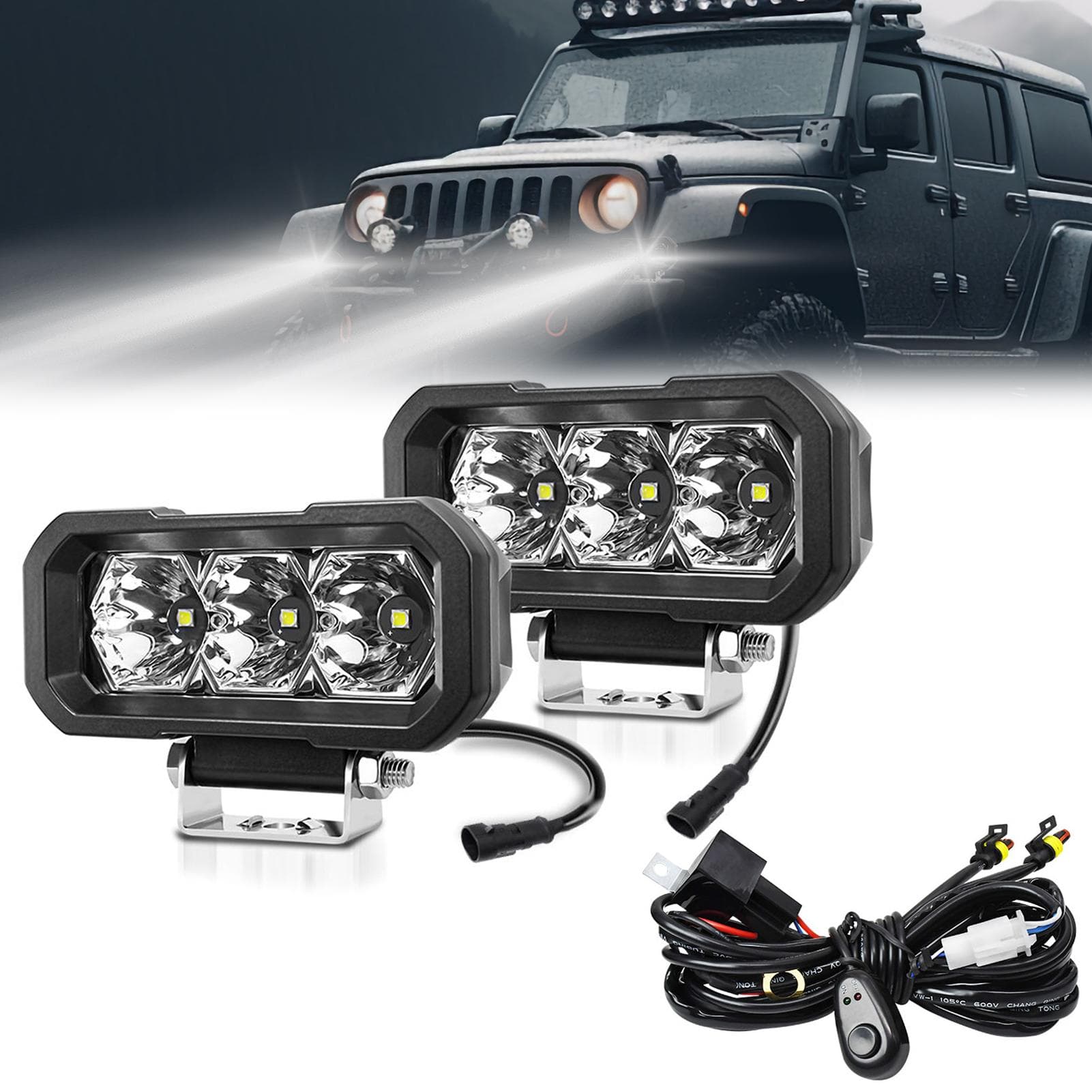 2pcs LED Working Light 5inch Fog Light IP68 Waterproof 240W Offroad Fog Light for Cars, Trucks, Spot Beam white
