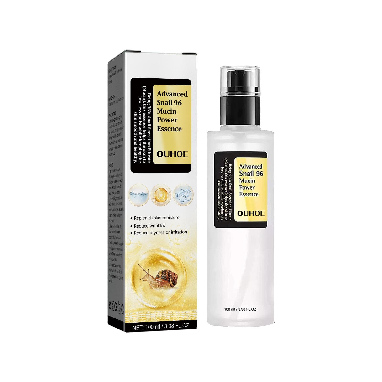 Snail Mucin 96% Collagen Power Essence Hydrating Face Serum Skin Barrier Repair Fade Dark Spots Blemishes Shrink Pores Acne 100ml