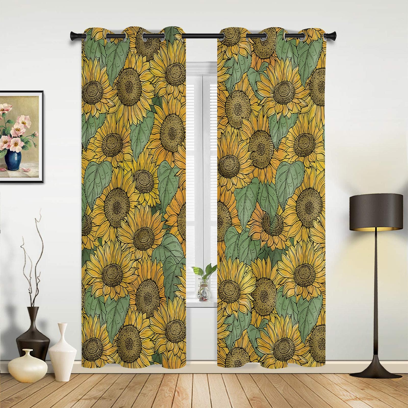 Plant Flower Sunflower Luxury Window Curtain for Living Room Bedroom Home Decor Kitchen for Window Drapes 135W x 60H(cm) x1