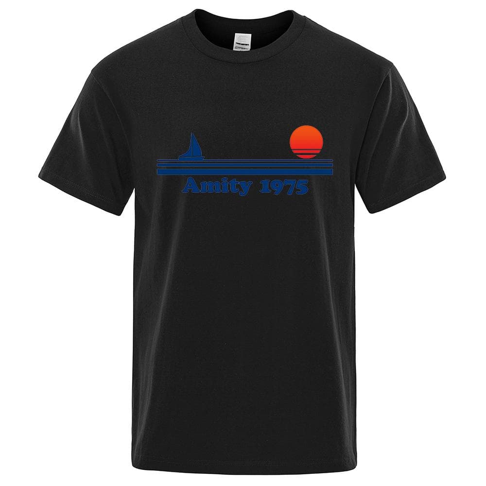 cotton Amity 1975 - Jaws Retro Print Tshirt Men Creativity Sweat Clothing Fashion Tee Clothes T Shirts Breathable Cotton T-Shirts Man XXL black