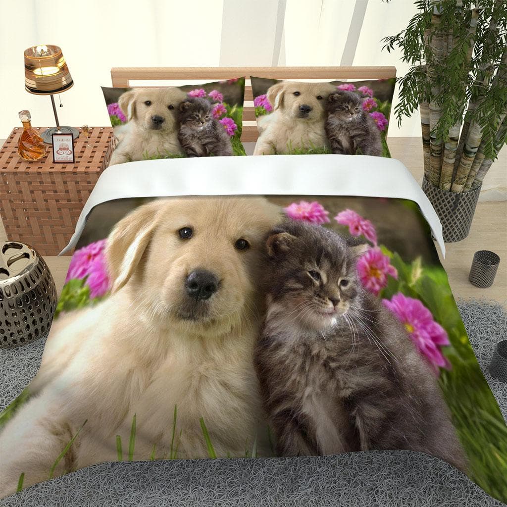 Duvet Covers 3-Piece Animal Dog Style Bedding Set 3D Quilt Cover Pillow Case, Full Queen Summer Comforter Set Home Dormitory W90xL190cm