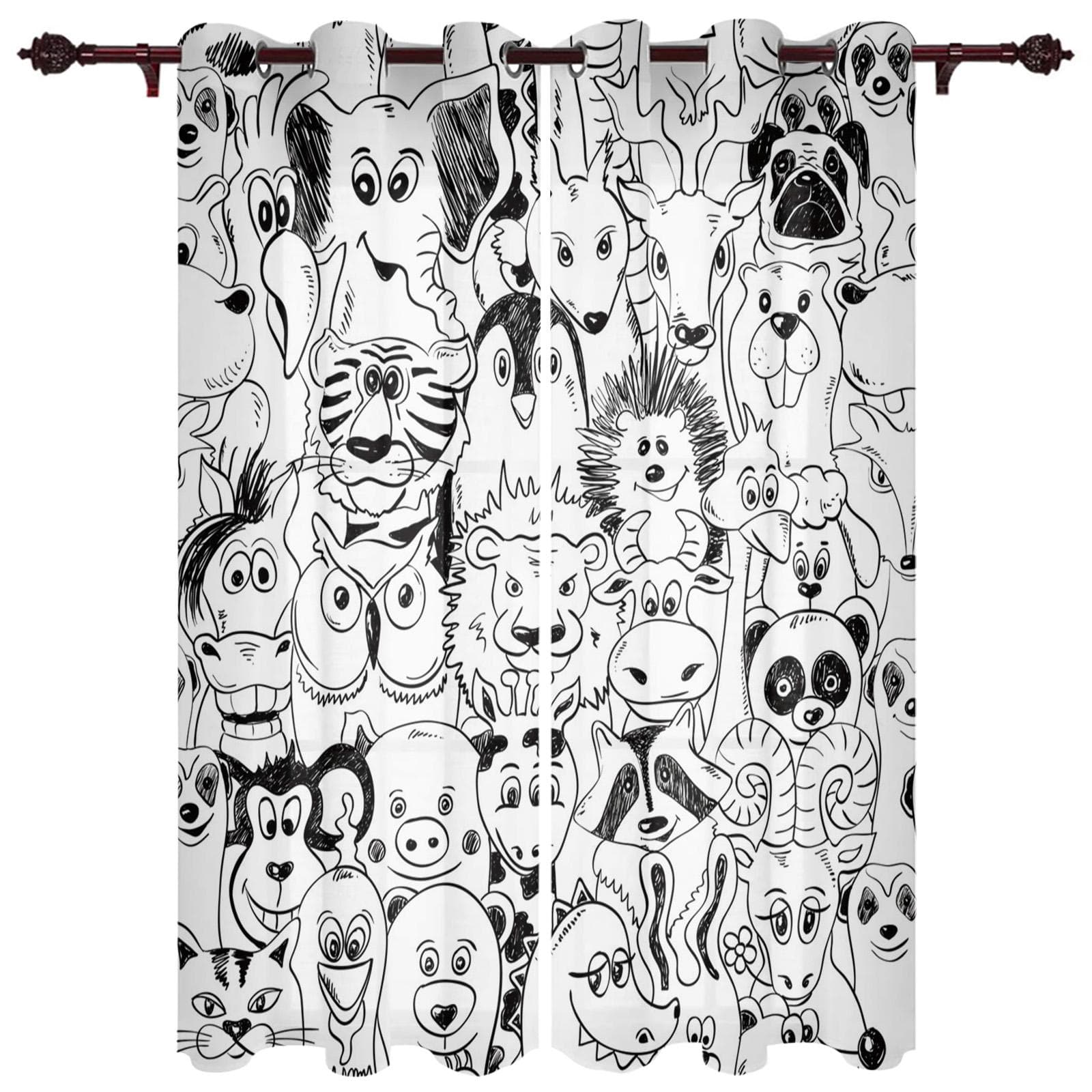 The Cat Animal Black Window Curtains Curtains for Living Room Decorative Items Living Room 135W x 215H(cm) x2