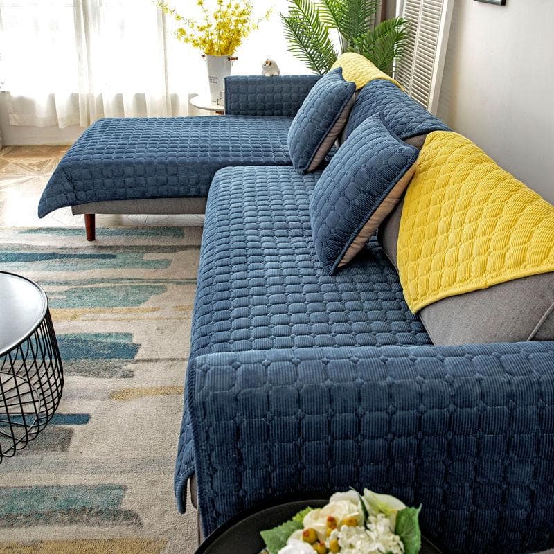 Solid Color Non-slip Sofa Cover Thicken Soft Plush Sofa Cushion Towel for Living Room Furniture Decor Slipcovers Couch Covers 90x70cm 1pc dark blue