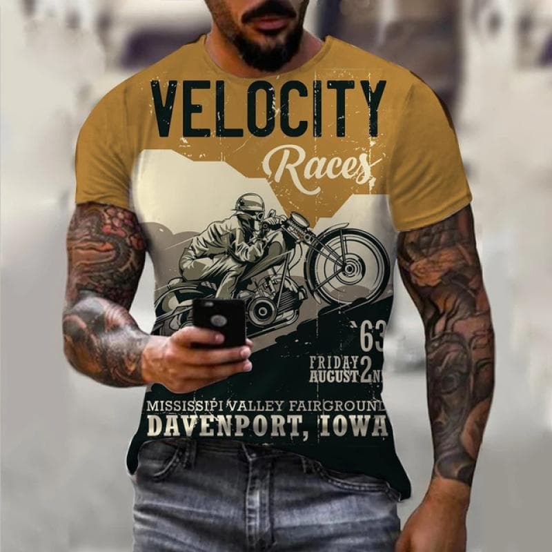 Vintage Motorcycle T Shirts For Men 3D Racing Print Loose Short Sleeve Tops Funny Streetwear Leisure O-neck Bike Sports T-Shirts M