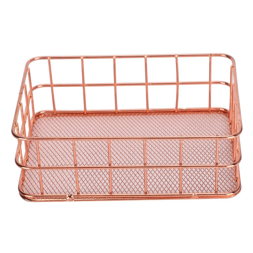 Desktop Storage Basket Rose Gold Metal Grid Fruit Clothing Table Organizing Storaging