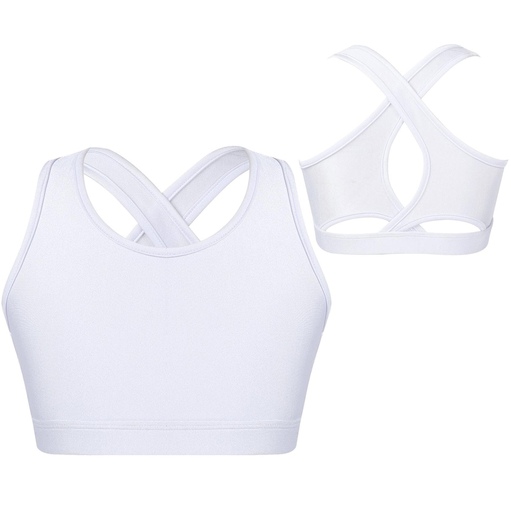 Kids Girls Dance Top Sport Cropped Top Vests Shoulder Straps Sleeveless Keyhole Back Shockproof Running Gym Yoga Sports Bra Top 11-12 Years white