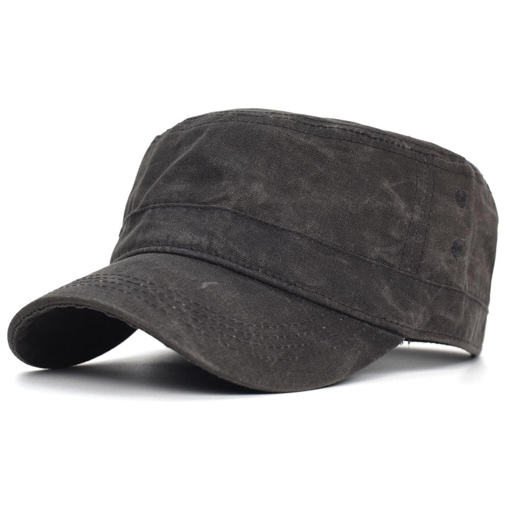 Waxed Canvas Cotton Military Caps Men Waterproof Cadet Army Cap Unique Design Vintage Flat Top Hat Adjustable 56-59 cm gray