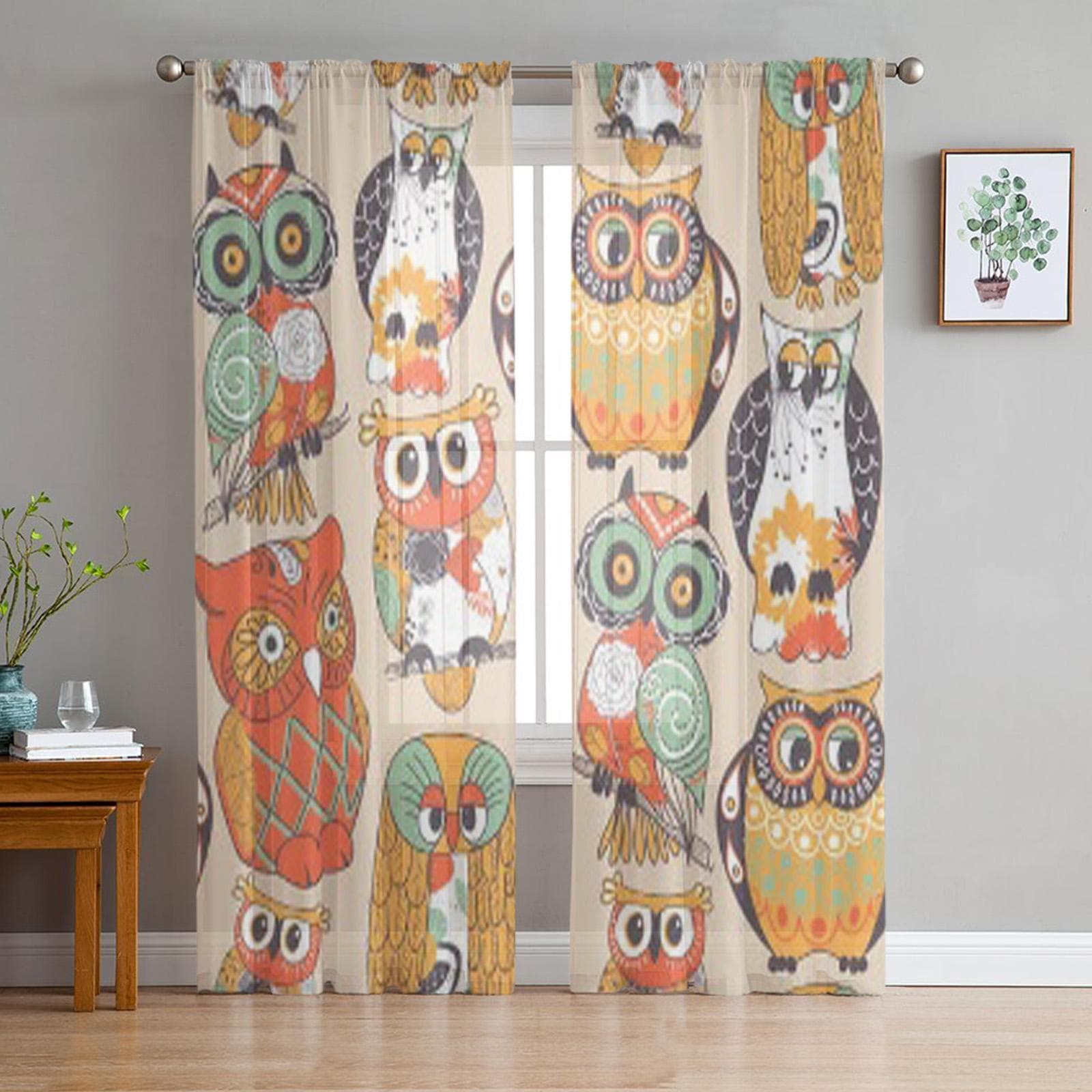 Owl Tulle Sheer Window Curtains For Living Room The Bedroom Modern Chiffon Voile Organza Curtains Decor Drapes 135W x 114H(cm)