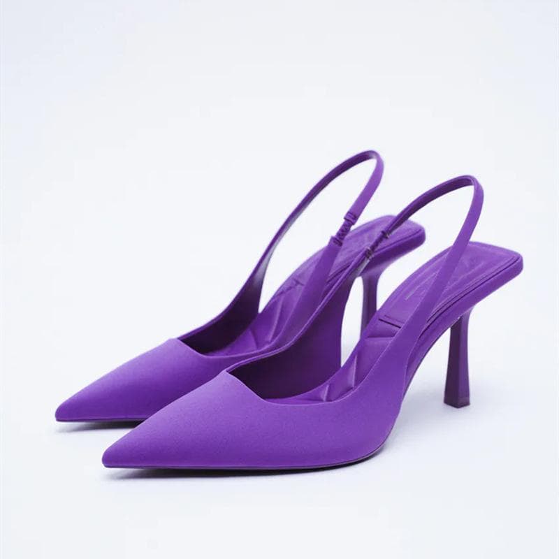 Women Large Size Pointed Toe High Thin Heels Sandals Casual Suede Shallow Mouth Solid Color Lattice Stiletto Single Shoes 35-43 36 purple