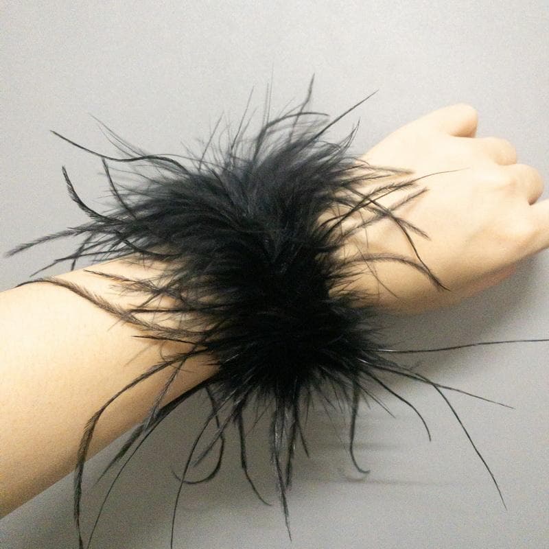 Real Ostrich Feather Cuffs women Wrist Sleeve fur cuff Luxury Furry Feather feather cuff snap bracelet Lady Feather Anklets 2pcs