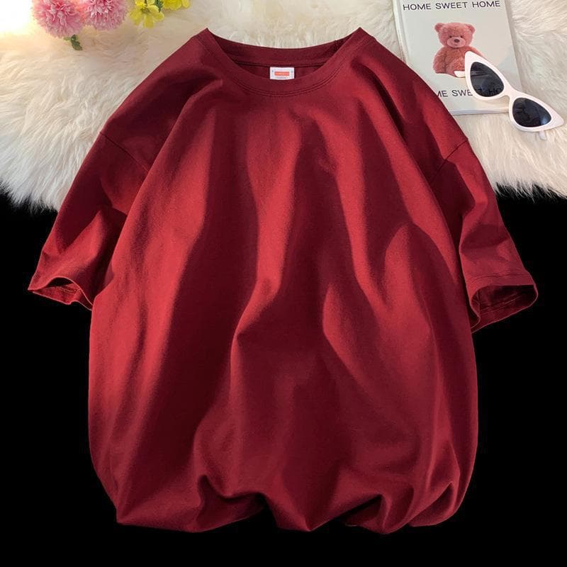 Unisex Heavyweight Pure Cotton White & Black T-Shirt, Large Size, Round Neck, Short Sleeve, Solid Color, Loose Fit. XL