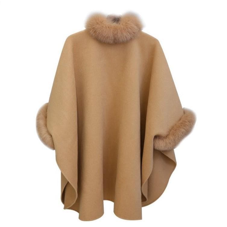 Big Rabbit Fur Collar Mid-length Woolen Coat Temperament Cloak Shawl Woolen Large Size Coat for Women L
