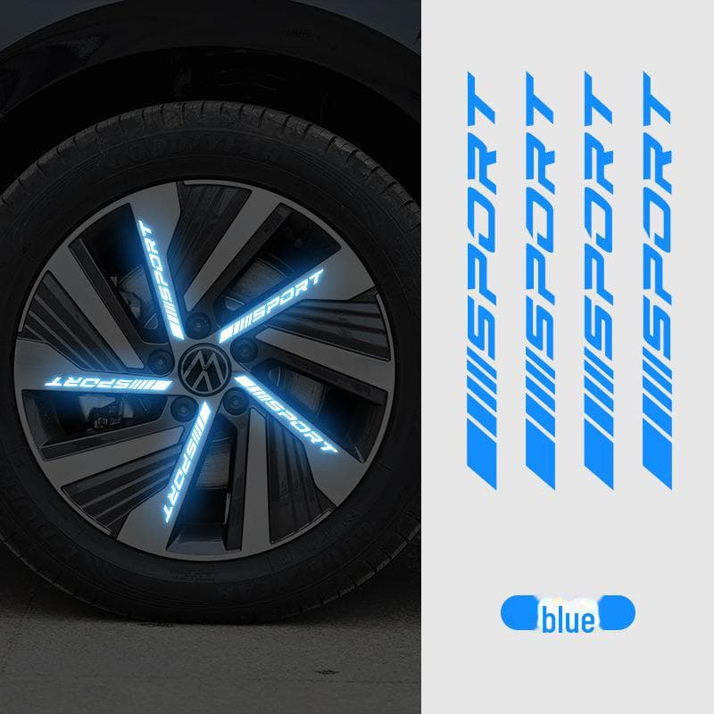 Colorful Reflective Wheel Stickers for Electric Cars and Motorcycles: Sporty, Luminous, and Modified Rim Decals 4 pieces set blue