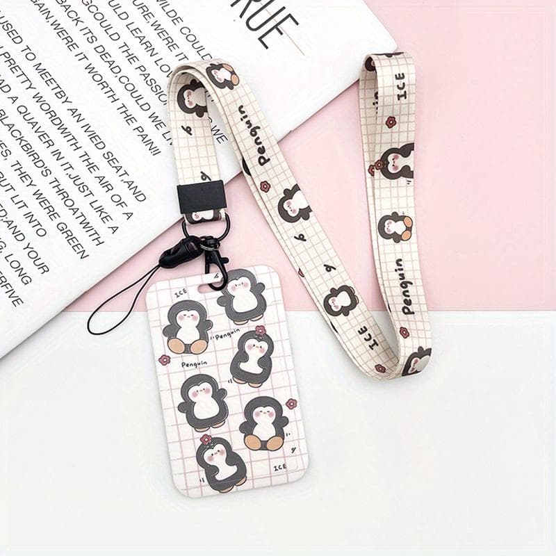 2-piece Anti Loss Cartoon Card Case, Durable Student Bus Subway Access Card Protection Case, Hanging Rope Campus Card Case