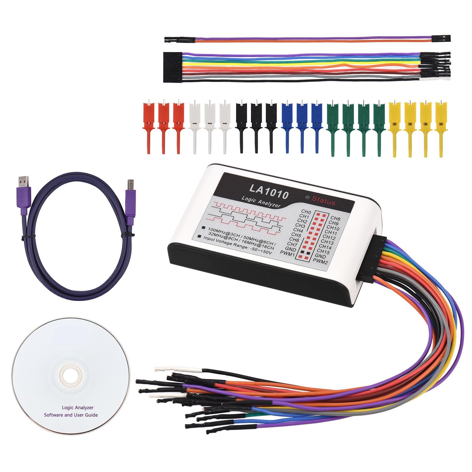 16 Channels Logic Analyzer USB 2.0 Interface 100MHz Sampling Rate Supports PC Software for Timing 16 Channels grey
