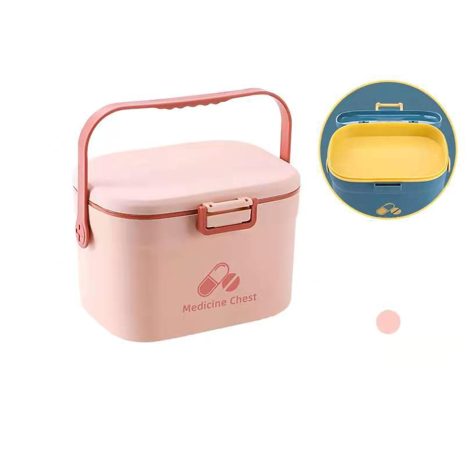 Medicine Box Pill Storage Case Sewing Tin Container PP 2 Layer Portable for Home Office Pink