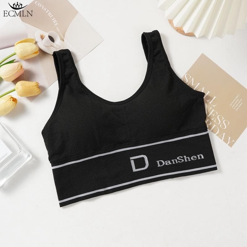 Women's Summer Letter Bra Vest with Wide Straps and Padded Underwear Fashion Tank Tops XL/2XL black
