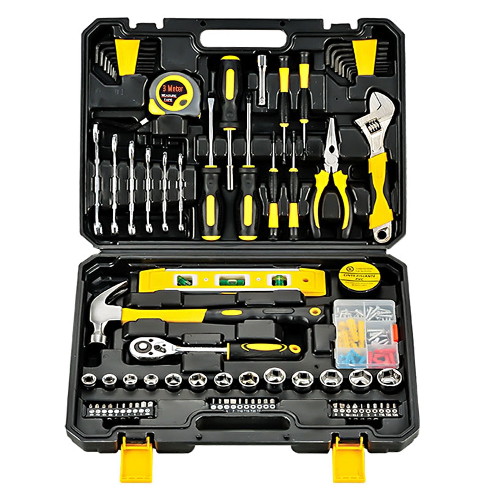 108 Piece Tool Set General House hold Hand Tool Kit with Plastic Toolbox Storage Case Used to Car 108 Pcs black