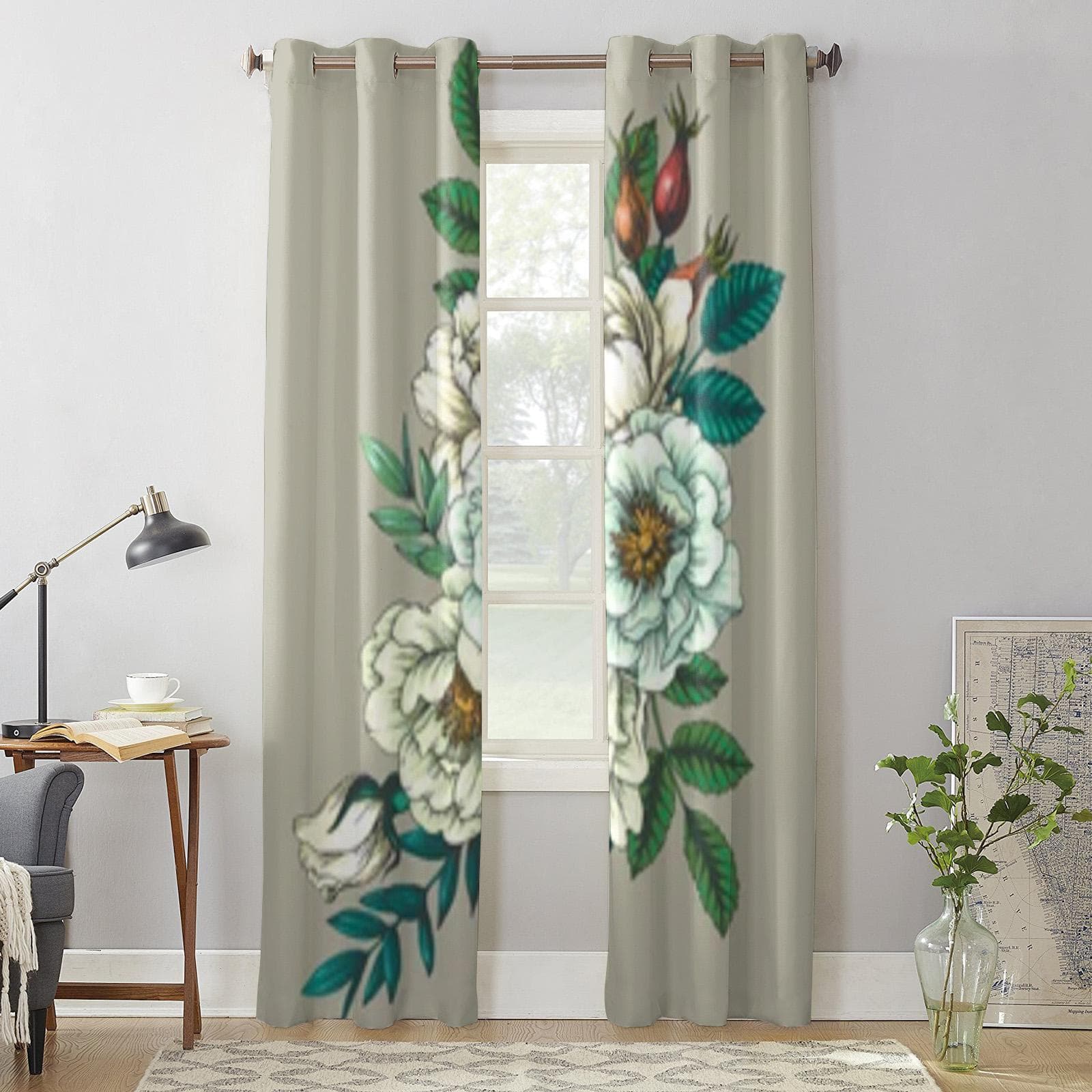 Watercolor Flowers Roses Window Curtain For Kids Room Home Blinds Curtains For Living Room Bedroom Window Drapes 135W x 60H(cm) x1