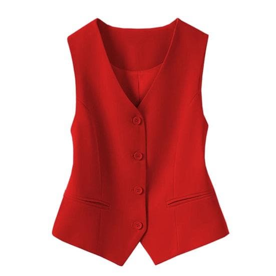 Women's Sleeveless Suit Vest Slim Fit Single Breasted Business Vest V L red